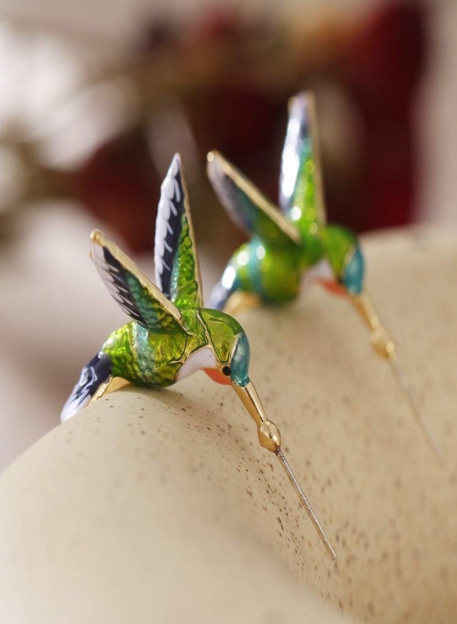 POYAMUSE Colorful Hummingbird Enamel Stud Earrings - Flying Hummingbird C Shaped Stud Earrings for Women Oil Painting Style Jewelry - Image 5